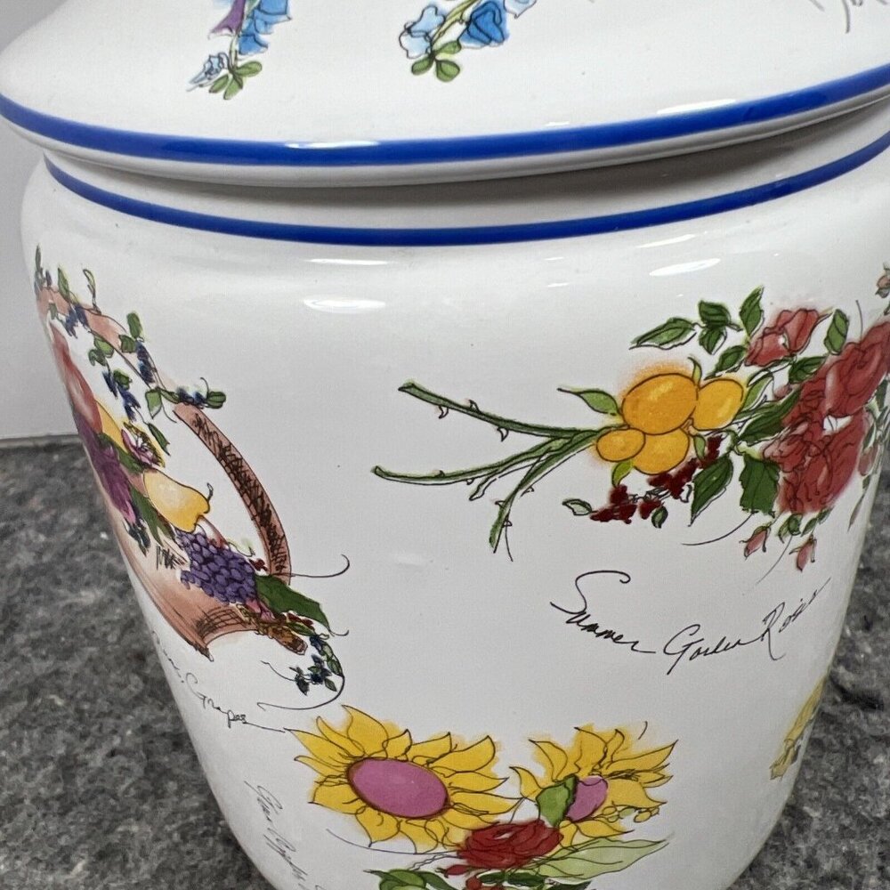 VTG William Sonoma FLORAL Canister Cookie Jar Gasket Seal Botanical Portugal 8" - Picture 6 of 15